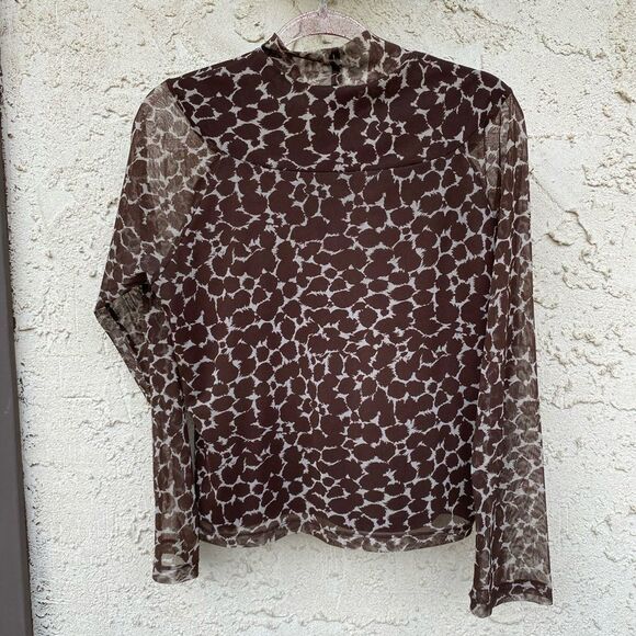 Rafaella Size large animal print sheer mock neck long sleeve Y2K retro - Picture 1 of 5